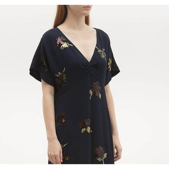 Dries Van Noten Navy Sequin Floral Viscose Mini Dress 36 US 4 Zip Back Party - Picture 2 of 12